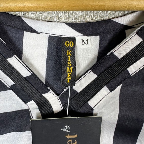 Go‎ Kismet Sz M Top Striped Tunic Top Black White Shark Bite 3/4 sleeve Artsy - Picture 2 of 14